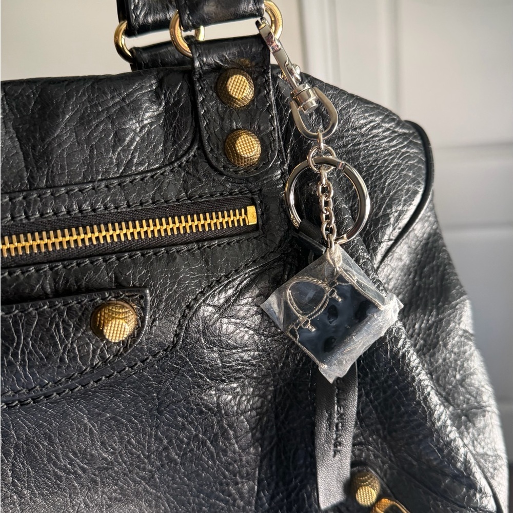 BRAND NEW Authentic Balenciaga City Bag Charm Keychain Silver/Black